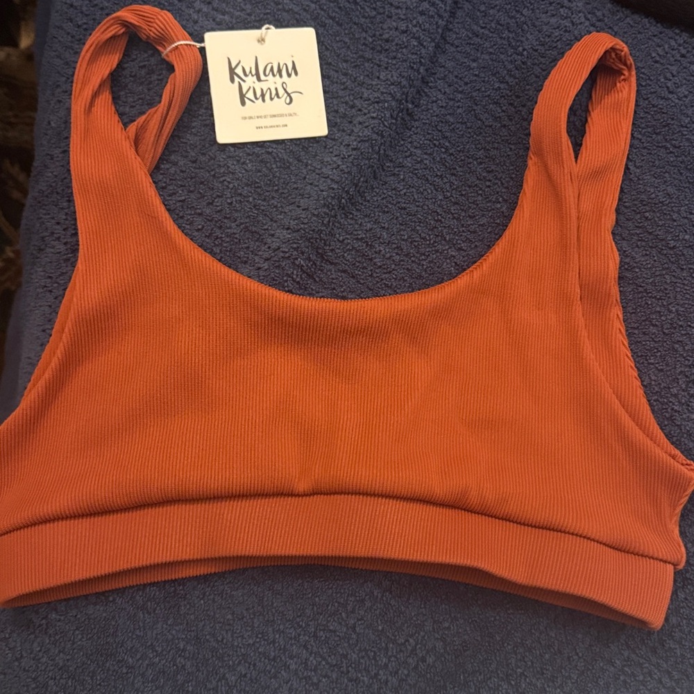 Kulakinis bikini top ribbed long crop size 2X in clay orange /brown ribbed color